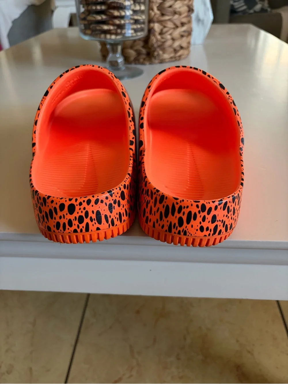 Nike calm slide sandals Orange and Black Speckle Slide Sandals